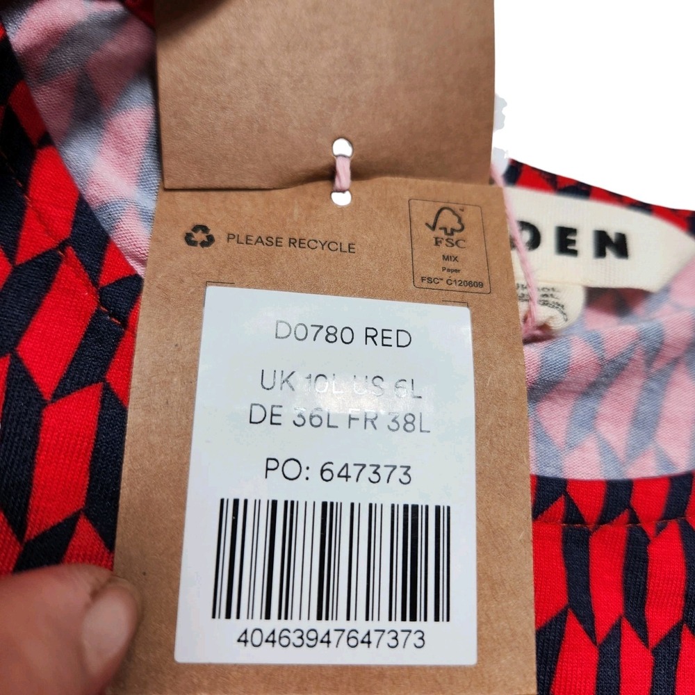 New With Tags Boden Size 6L Long Tall Camille Jersey Midi Dress Red Block Tile - Picture 8 of 12